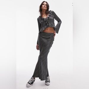 TOPSHOP Polka Dot Satin Maxi Skirt